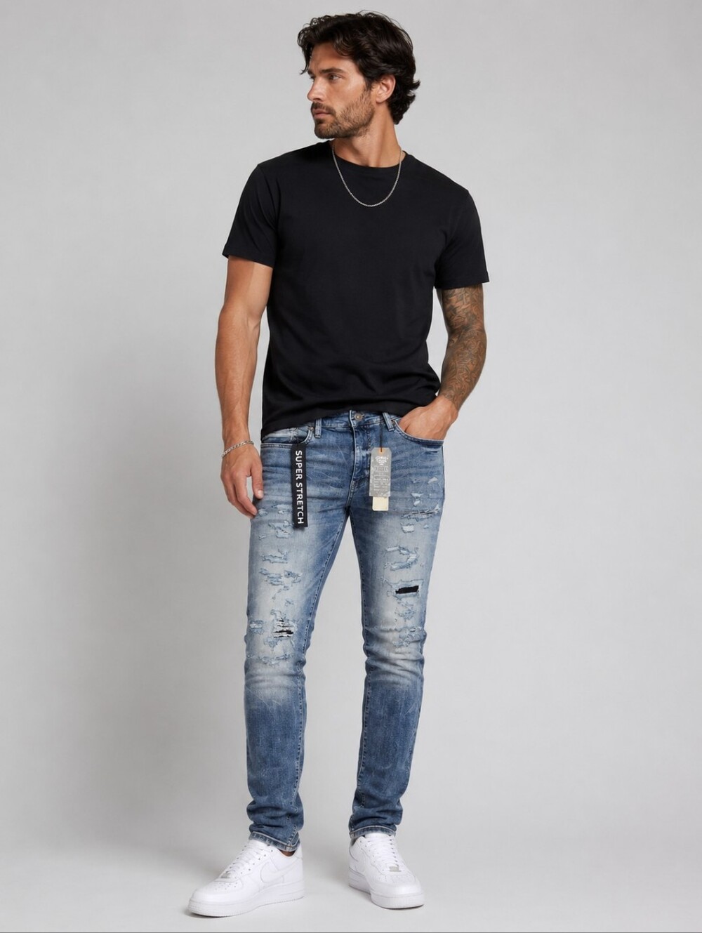Jordan Craig Legacy Edition Blue Ripped Denim Men's Skinny Jeans Size 36x34